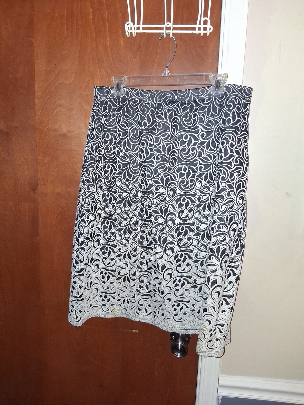 Christopher & Banks Black and White Lace-Pattern Pencil Skirt